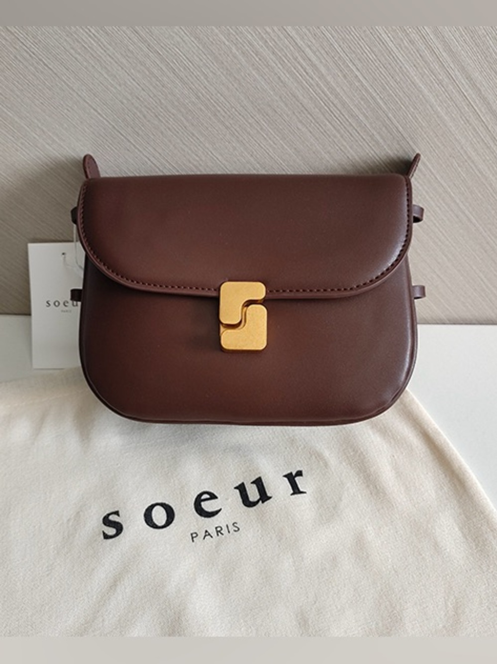 soeur Chocolate Brown Leather Crossbody with Gold-Tone Clasp